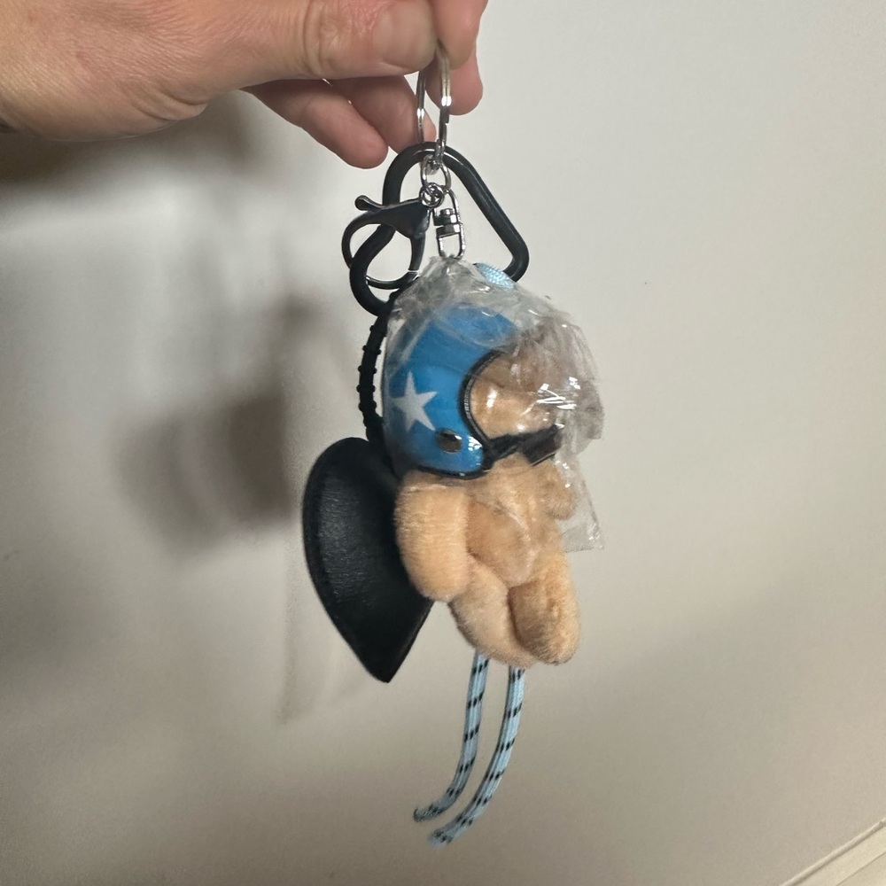 New Blue Teddy Bear Keychain with Helmet